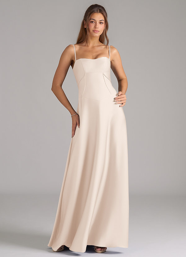 Azazie Valentine Suknie dla druhen Linia A Gorset Satyna elastyczna Do ziemi Sukienka image1