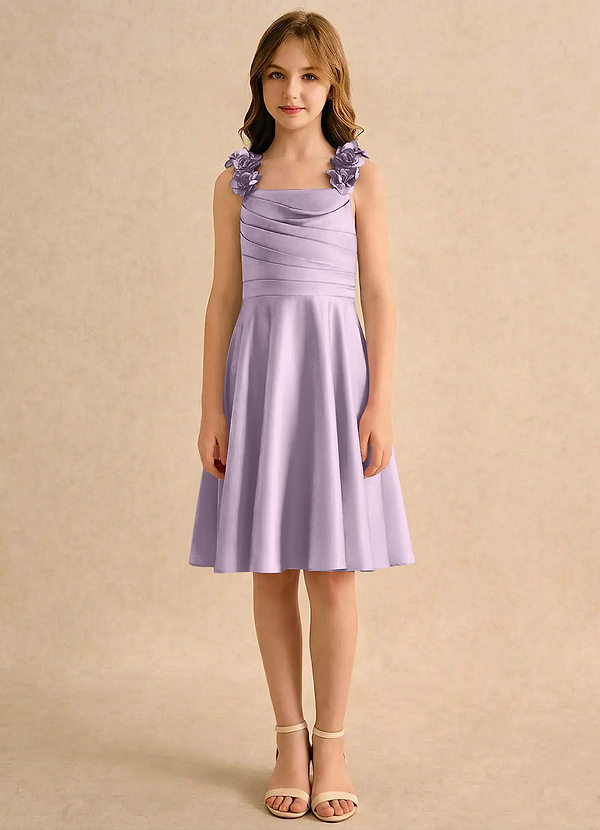 Azazie Resa Girls Formal Sukienki dla dziewczynek sypiących kwiaty Linia A Pofałdowany Matowy satynowy Długość do kolan Sukienka image1