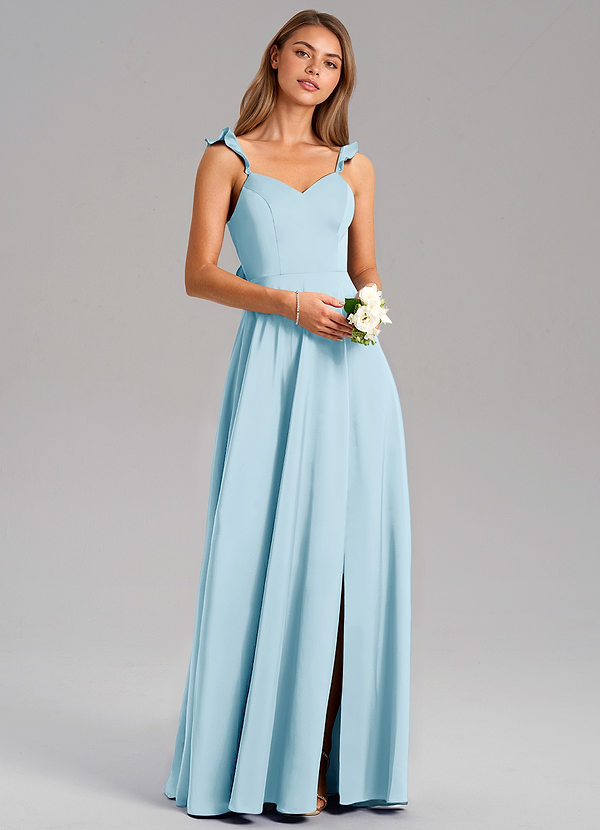 Azazie Everett Bridesmaid Dresses Sky Blue A-Line Stretch Satin Dress image1