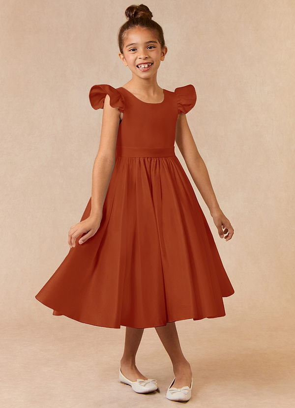 Azazie Violeta Flower Girl Dresses Paprika Ball-Gown Bow Matte Satin Dress image1