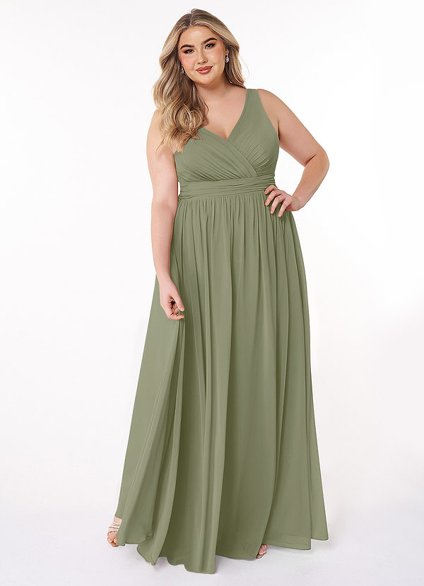 Azazie Kora Bridesmaid Dresses Pistachio A-Line Pleated Chiffon Dress image1