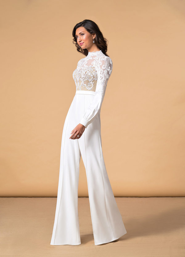 Azazie Cici Wedding Dresses High Neck Sequins Sequins Stretch Crepe Jumpsuit image1