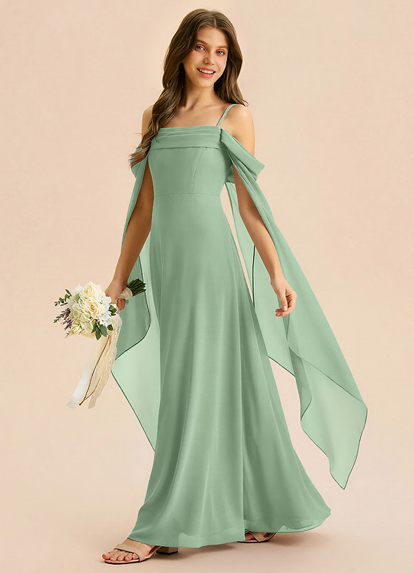 Azazie Moana Junior Matcha A-Line Pleated Chiffon Dress image1