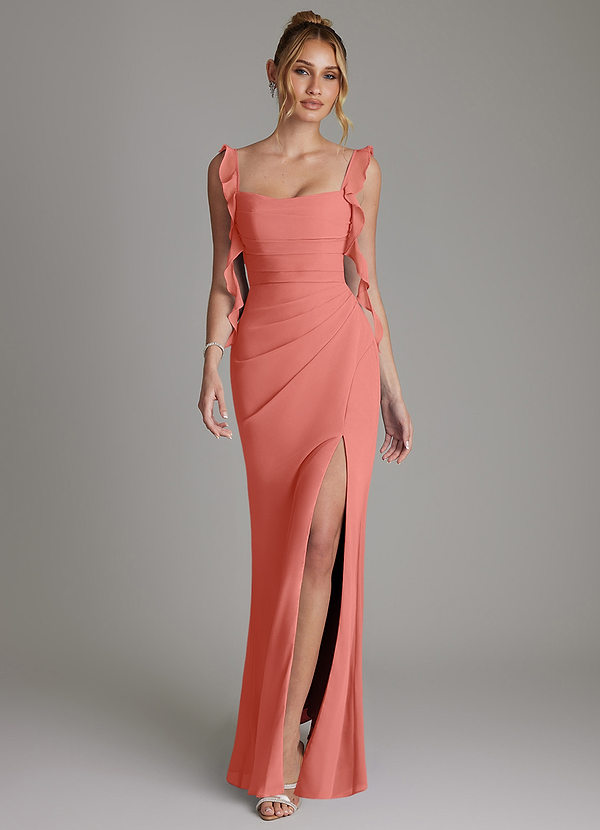 Azazie Jessamine Bridesmaid Dresses Salmon Pink Mermaid Corset Chiffon Dress image1
