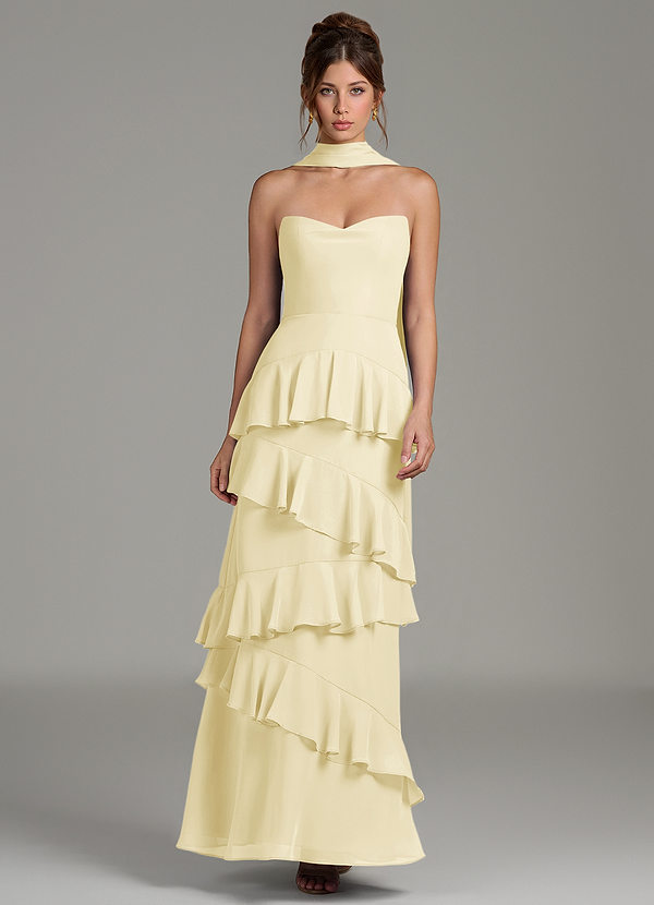 Azazie Imani Bridesmaid Dresses Lemon Sorbet A-Line Ruched Chiffon Dress image1
