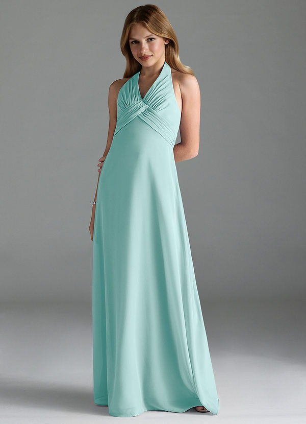 Azazie Tessie Junior Aqua A-Line Pleated Chiffon Dress image1