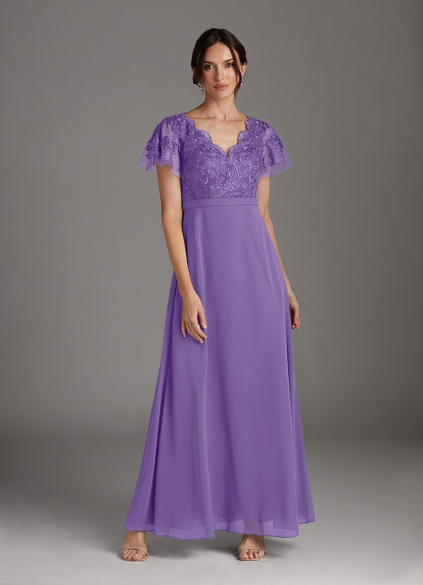 Azazie Singer Mother of the Brides Dresses Tahiti A-Line V-Neck Lace Chiffon Dress image1