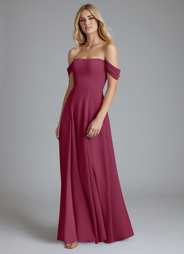 Azazie Seriana Bridesmaid Dresses Mulberry A-Line Off the Shoulder Chiffon Dress image1