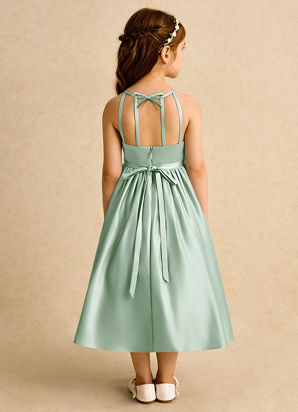 Azazie Indi Flower Girl Dresses Agave A-Line Bow Matte Satin Dress image1