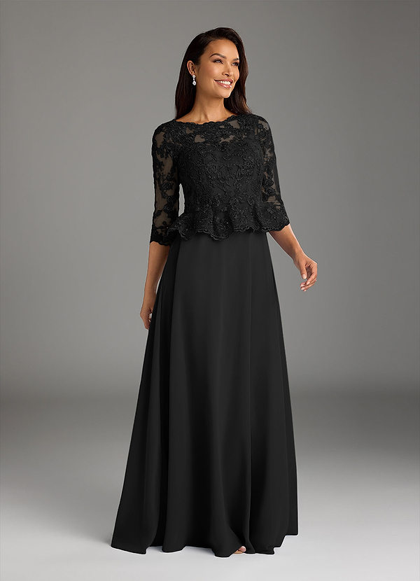 Azazie Averie Mother of the Brides Dresses Black A-Line Boatneck Sequins Chiffon Dress image1