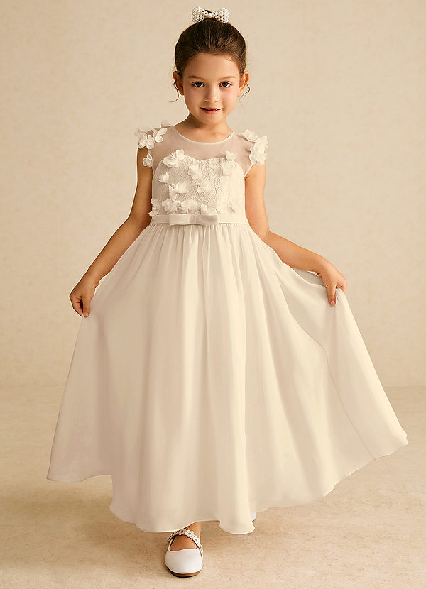 Azazie Arlo Flower Girl Dresses Champagne A-Line Bow Chiffon Dress image1