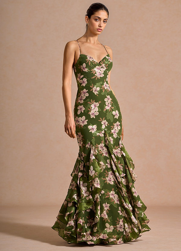Mariel Green Floral Maxi Dress front