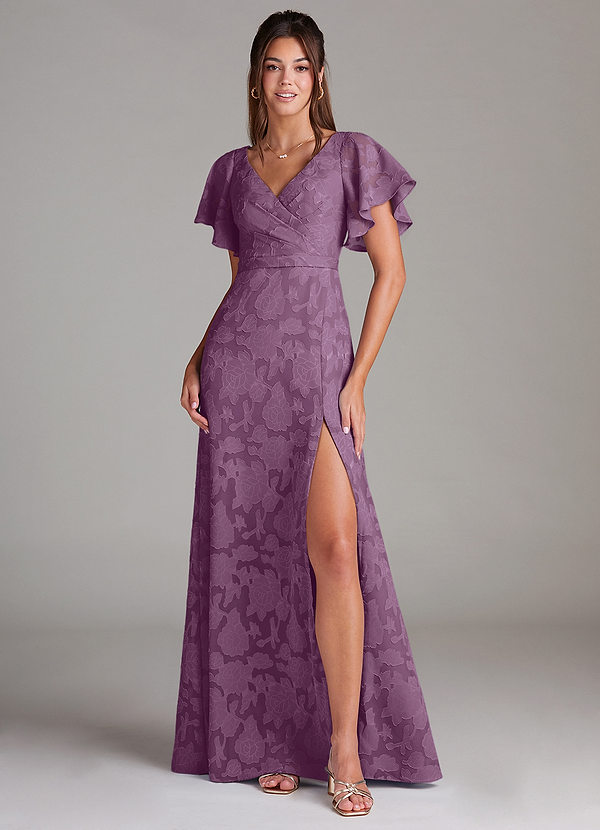 Azazie Ambrosia Bruidsmeisjes Jurken Jurk van Bloemen Burn-out met A-Lijn Geplooid Blauweregen image1