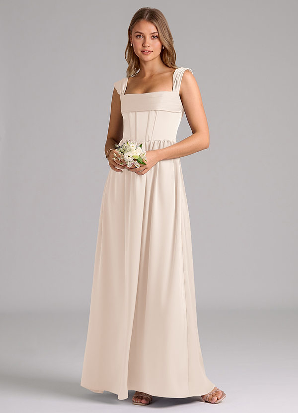 Azazie Hattie Bridesmaid Dresses White Alabaster A-Line Corset Stretch Satin Dress image1