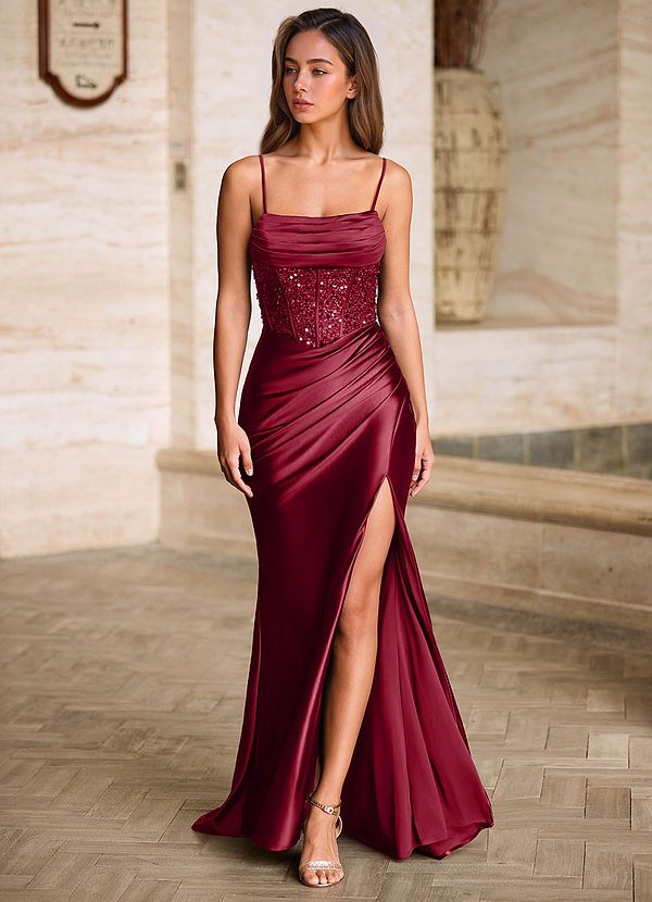 Starlit Borgoña Vestido de graduación con cuello drapeado image1