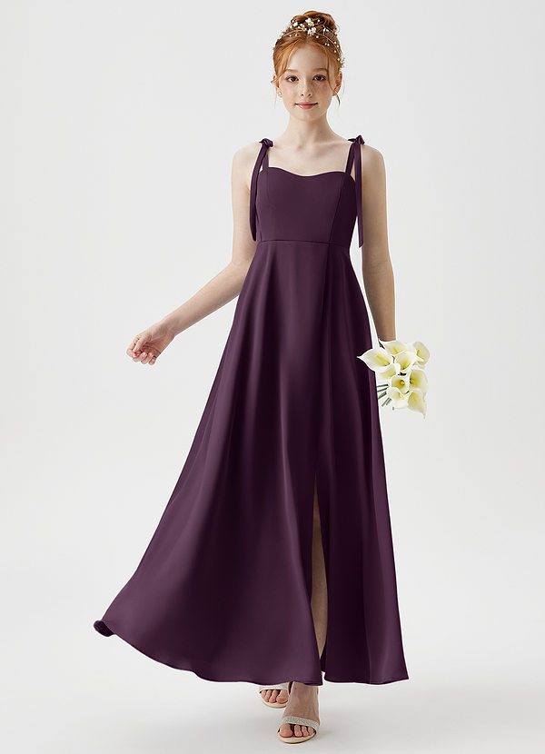 Azazie Rosey Junior Plum A-Line Sweetheart Neckline Stretch Satin Dress image1