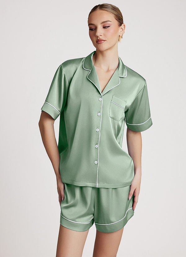 front Agave Pyjamassæt med kontrastpiping i satin