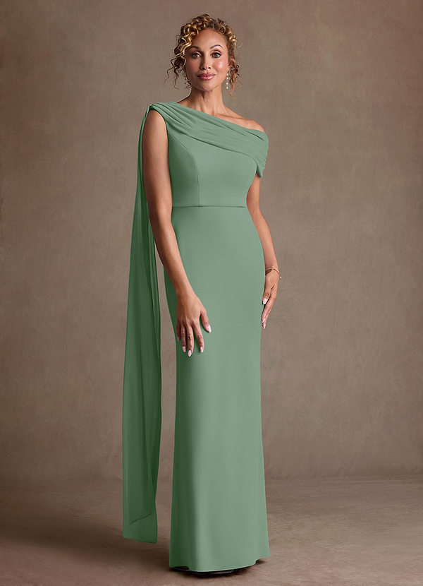 Azazie Bassi Mother of the Brides Dresses Matcha Mermaid Off the Shoulder Mesh Dress image1