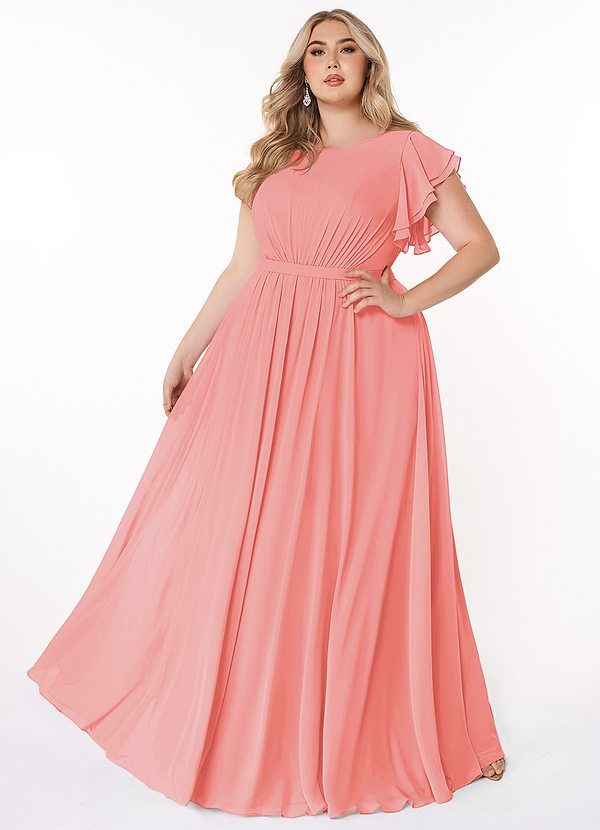 Azazie Daphne Modest Bridesmaid Dresses A-Line Ruffled Chiffon Floor-Length Dress image1