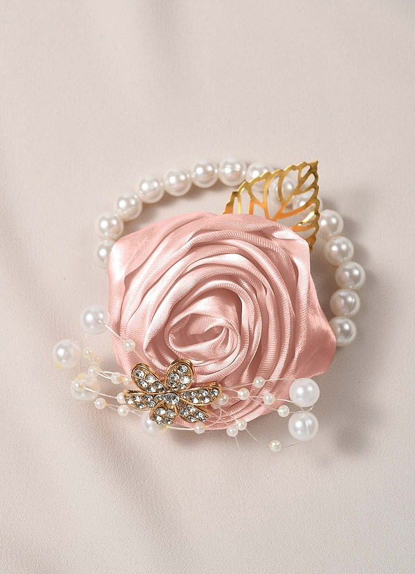 front Matching Color Bridesmaids Wrist Corsage with Pearl Bracelet