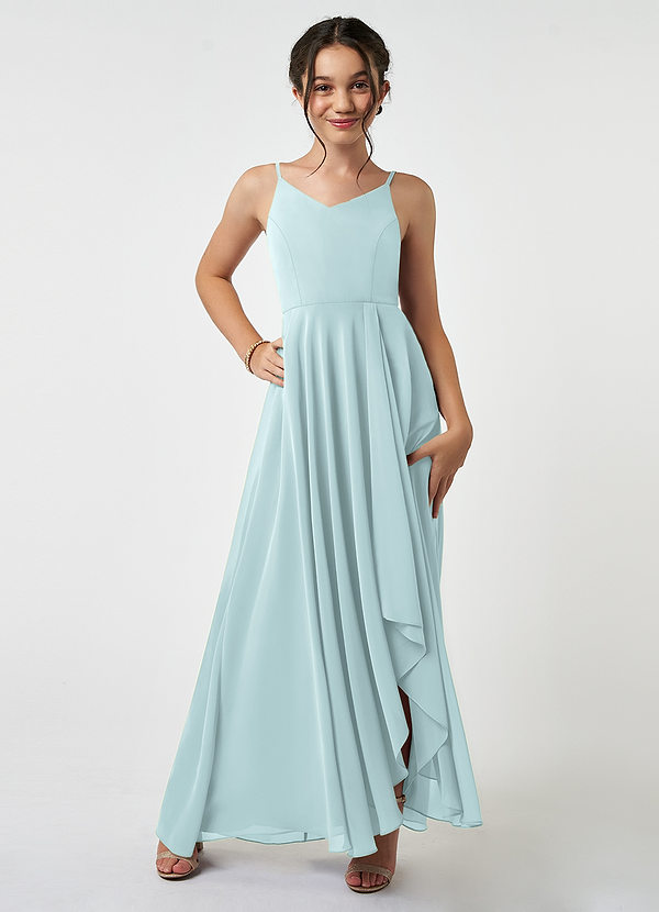 Azazie Collette Junior A-Linie Gestreift Chiffon Kleid Nebel image1