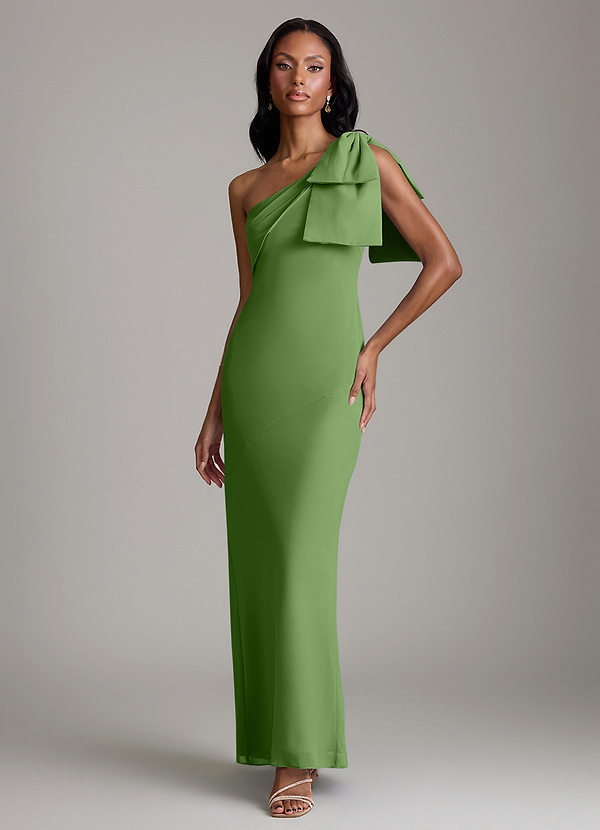 Azazie Yuanna Vestidos de dama de honor Vestido de Albahaca de Gasa de Corte Sirena con Hombro unilateral image1
