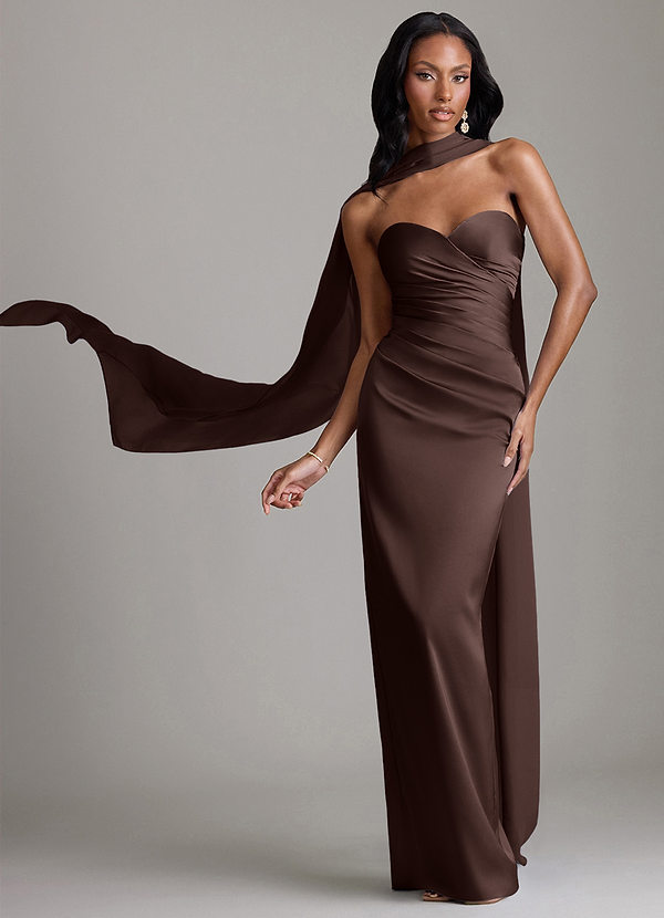 Azazie Sonora Brudtärneklänningar Klä av Tubklänning i Stretch Satin Axelbandslös Ganache image1