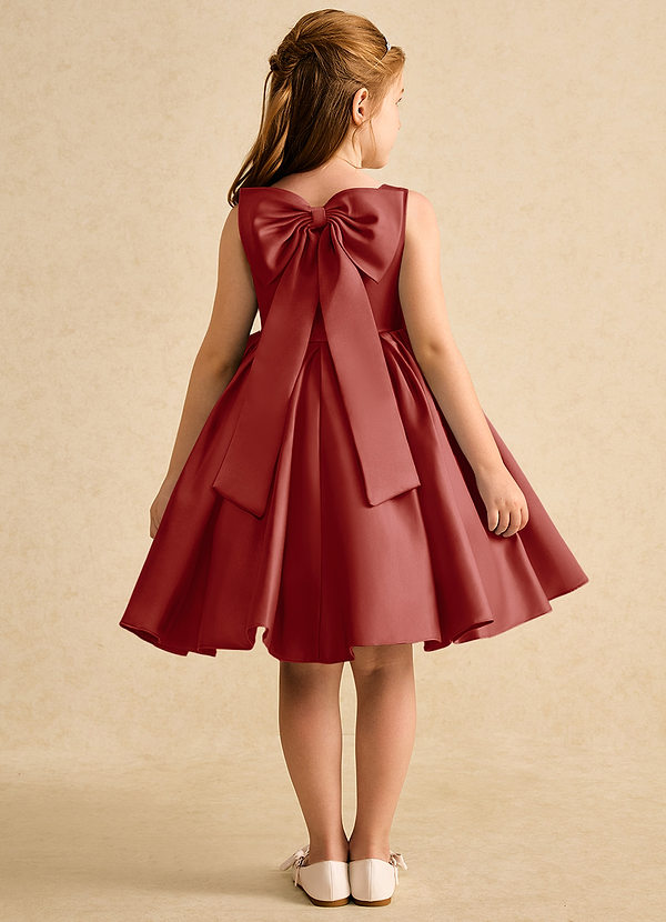 Azazie Jessie Vestidos de Niña de Flores Vestido de Terracota de Satin Mate de Corte En A con Lazo image1