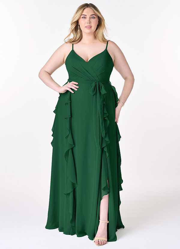 Azazie Peyton Bridesmaid Dresses Dark Green A-Line Ruched Chiffon Dress image1