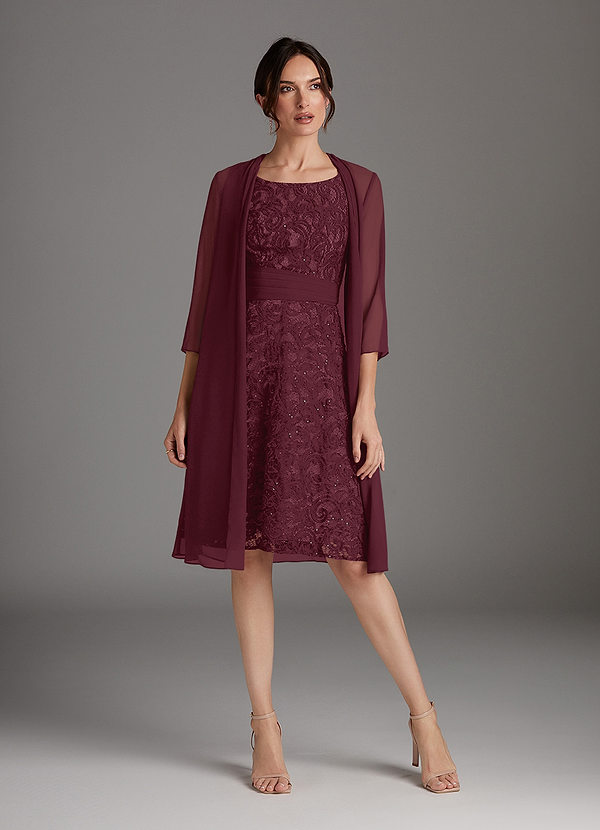 Azazie Beth Brautmutterkleider A-Linie Schaufel Pailletten Chiffon Kleid Cabernetrot image1