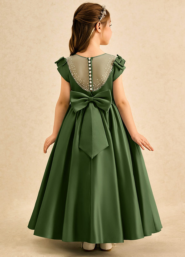 Azazie Toffee Abiti da Damigella Bambina Abito Stile Principessa in Raso Opaco Fiocco Oliva image1