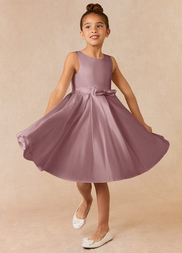 Azazie Coco Flower Girl Dresses Dusty Rose A-Line Bow Matte Satin Dress image1