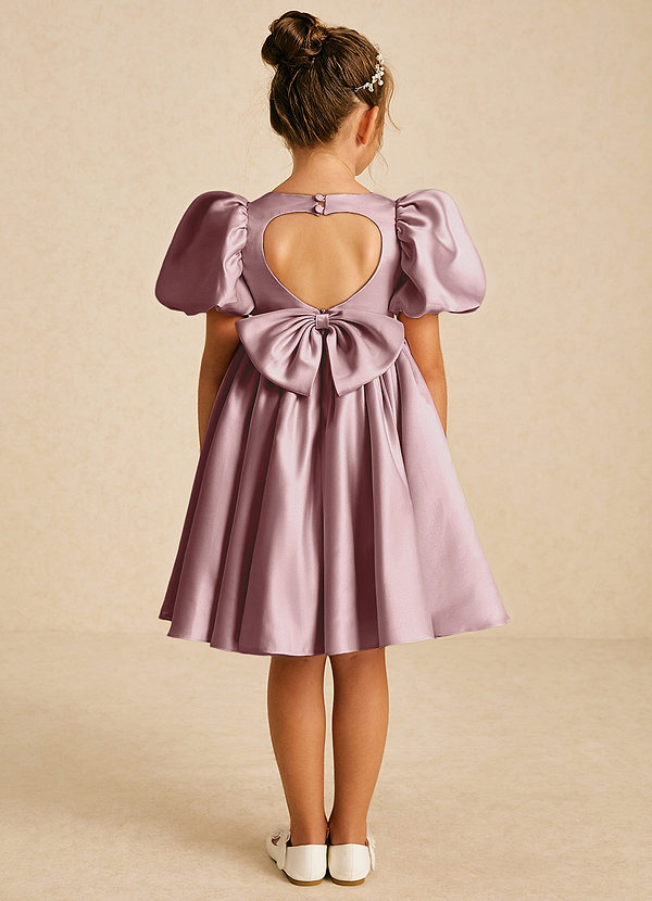 Azazie Muffin Flower Girl Dresses Dusty Rose A-Line with Sleeves Matte Satin Dress image1