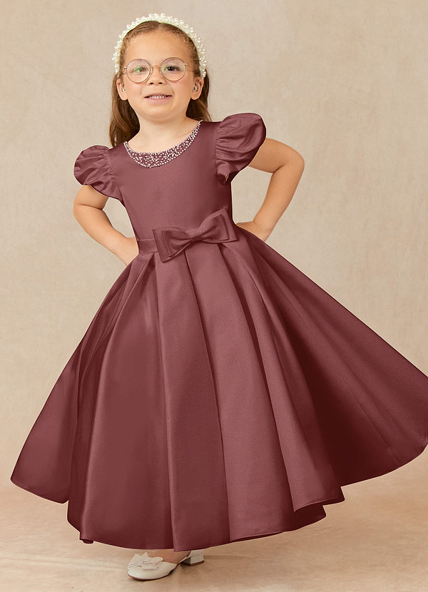 Azazie Jewel Vestidos de Niña de Flores Vestido de Rosa Del Desierto de Satin Mate de Vestido de gala con Plisado image1