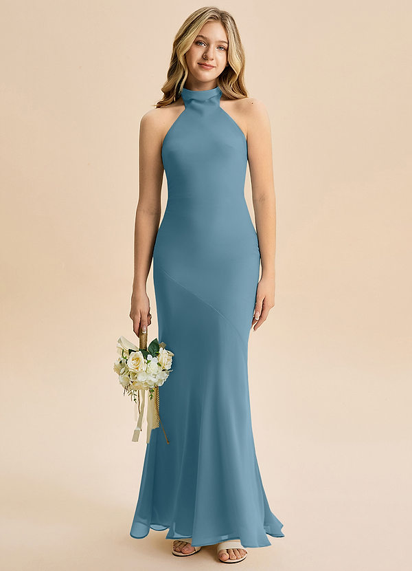 Azazie Velli Junior Vestido Bermudas de Chiffon de sereia com Pescoço alto image1