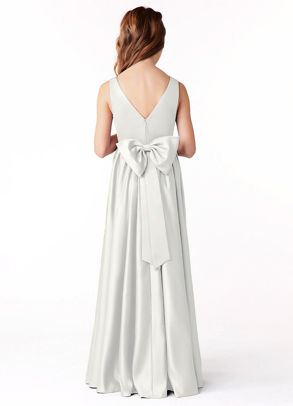 Azazie Hathaway Junior Robe Trapèze en Satin extensible Arc Blanc image1