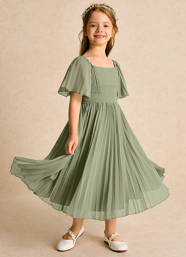 Azazie Gisele Abiti da Ragazza di Fiori Abito A-Line in Chiffon Plissettato Pistacchio image1