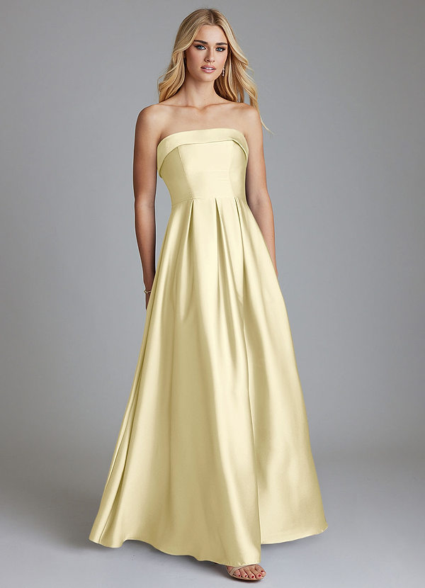 Azazie Lucienne Bridesmaid Dresses Lemon Sorbet A-Line Strapless Stretch Satin Convertible Dress image1
