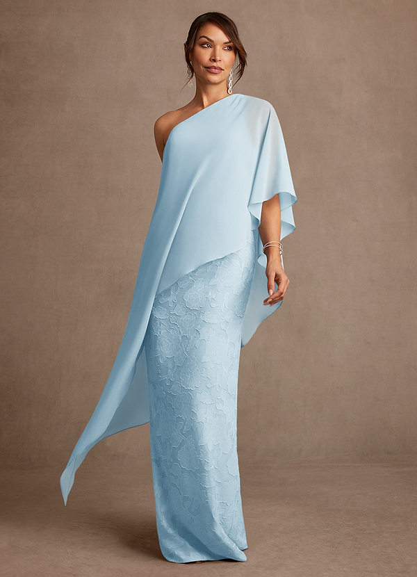 Azazie Wilma Mother of the Brides Dresses Sky Blue Sheath One Shoulder Floral Burnout Dress image1