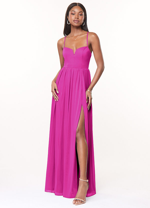 Azazie Marsol Brautjungfernkleider A-Linie Korsett Gittergewebe Kleid Fuchsia image1