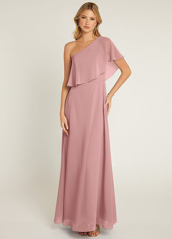 Azazie Lizzy Bridesmaid Dresses Dusty Rose A-Line One Shoulder Chiffon Dress image1
