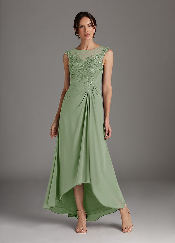 Azazie Endora Mother of the Brides Dresses Dusty Sage A-Line Scoop Lace Chiffon Dress image1