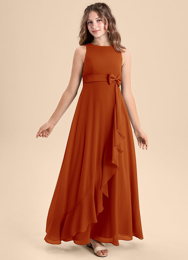 Azazie Lilenne Junior Paprika A-Line Bow Chiffon Dress image1