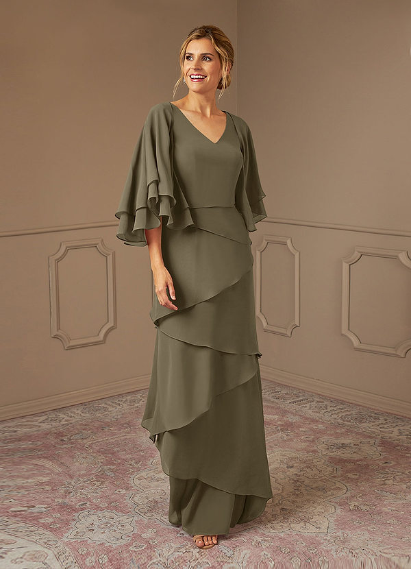 Azazie OHara Vestidos de Madre de la Novia Vestido de Verde Sauce de Gasa de Corte En A con Cuello en V image1