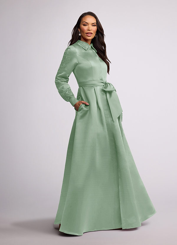 Azazie Ruth Mother of the Brides Dresses Agave A-Line Lace Matte Satin Dress image1