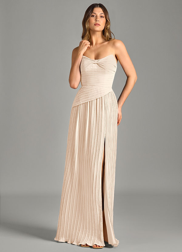 Azazie Becka Bruidsmeisjes Jurken Jurk van Chiffon met A-Lijn Strapless Wit Albast image1