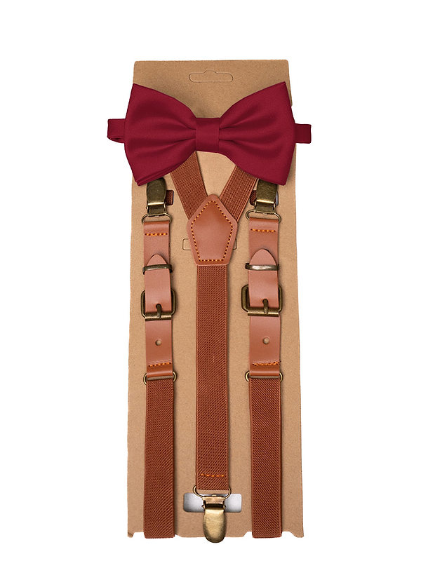front Matching Matte Satin Pre-Tied Bow Tie & Suspenders Set