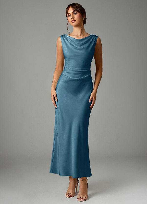 Azazie Kieryn Bridesmaid Dresses Bermuda Mermaid Pleated Stretch Satin Dress image1