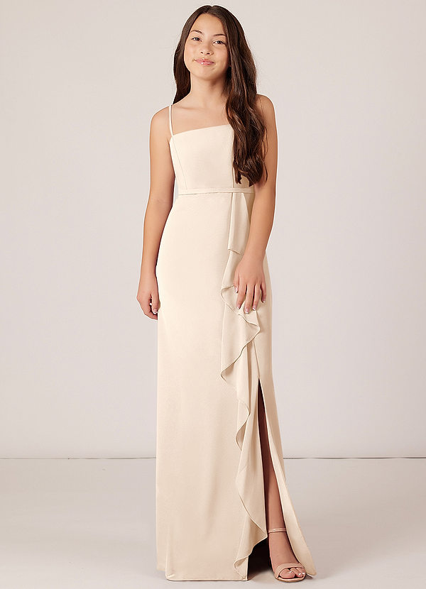 Azazie Kaylee Junior White Alabaster A-Line with Belt Chiffon Dress image1