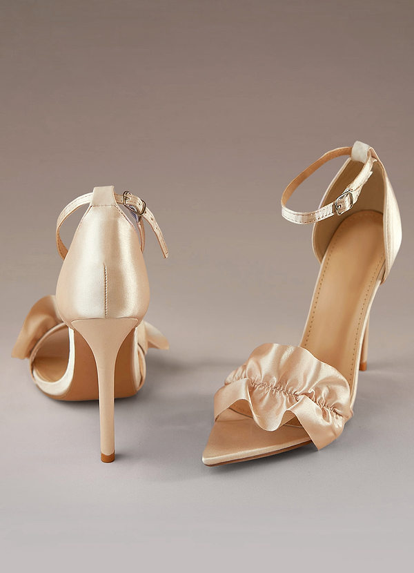 back Champagne Pleated Ruffle Evening Heels